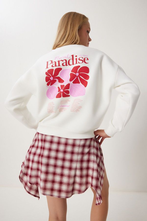 Happiness İstanbul Happiness İstanbul Women's Ecru Printed Raised Knitted Sweatshirt