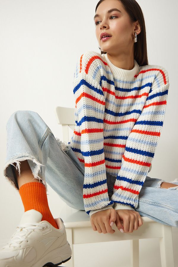 Happiness İstanbul Happiness İstanbul Women's Ecru Striped Knitwear Sweater