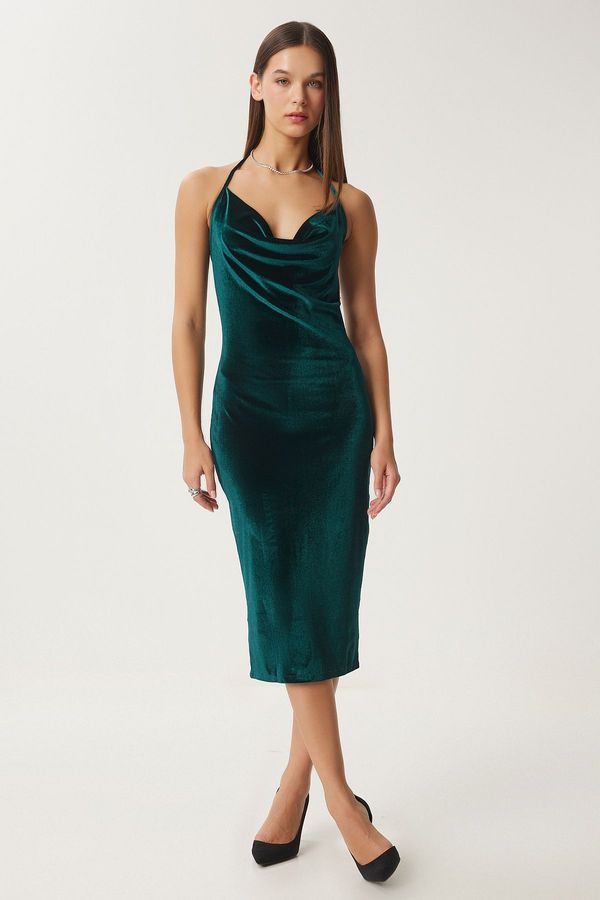 Happiness İstanbul Happiness İstanbul Women's Emerald Green Velvet Mini Dress