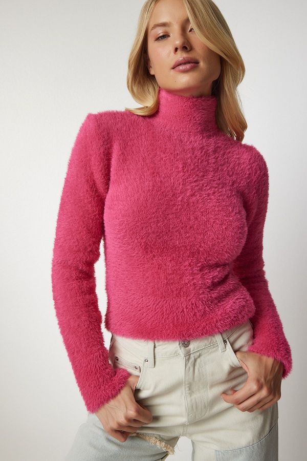 Happiness İstanbul Happiness İstanbul Women's Fuchsia Turtleneck Bearded Knitwear Sweater