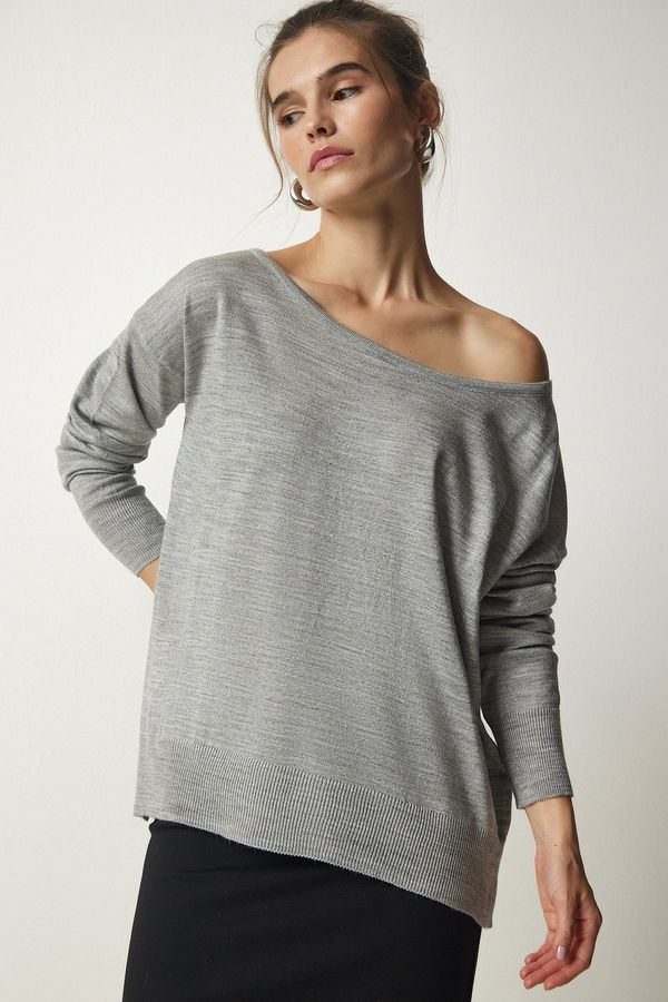 Happiness İstanbul Happiness İstanbul Women's Gray Boat Neck Knitwear Sweater