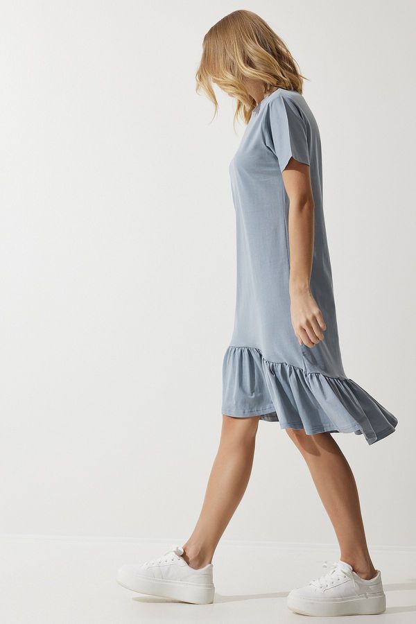 Happiness İstanbul Happiness İstanbul Women's Gray Flounced Summer Viscose Knitted Dress