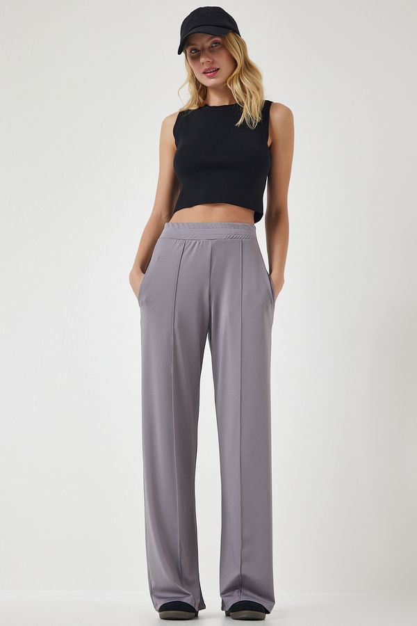 Happiness İstanbul Happiness İstanbul Women's Gray High Waist Scuba Palazzo Pants