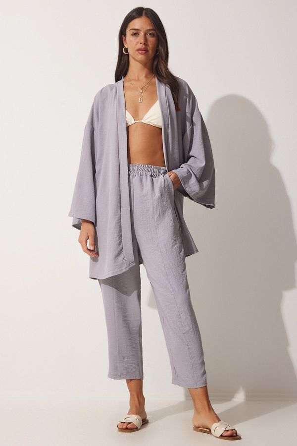 Happiness İstanbul Happiness İstanbul Women's Gray Kimono Pants Suit