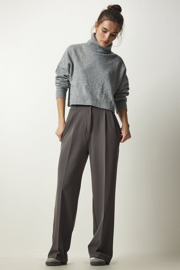 Happiness İstanbul Happiness İstanbul Women's Gray Pocketed Palazzo Trousers