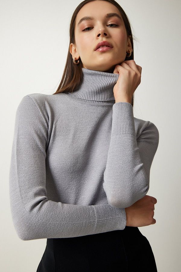 Happiness İstanbul Happiness İstanbul Women's Gray Turtleneck Ribbed Knitwear Sweater