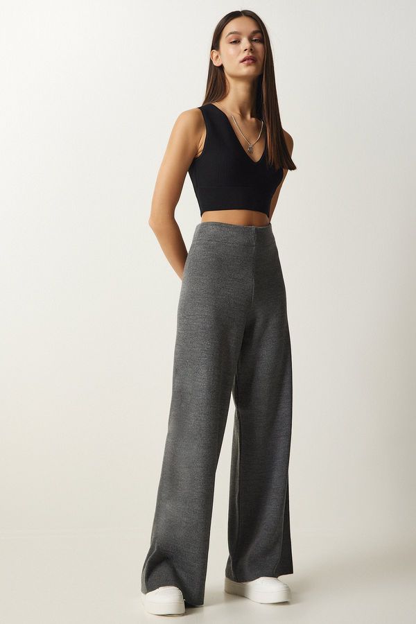 Happiness İstanbul Happiness İstanbul Women's Gray Wide Leg Thick Knitwear Trousers