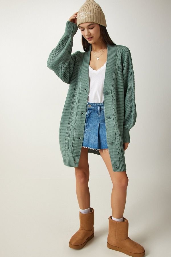 Happiness İstanbul Happiness İstanbul Women's Green Balloon Sleeve Oversize Knitwear Cardigan