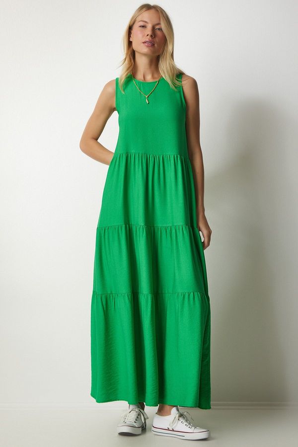 Happiness İstanbul Happiness İstanbul Women's Green Flounce Sleeveless Knitted Dress