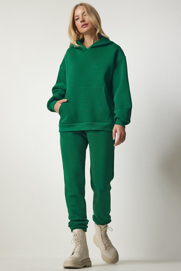 Happiness İstanbul Happiness İstanbul Women's Green Hooded Fleece Tracksuit Set