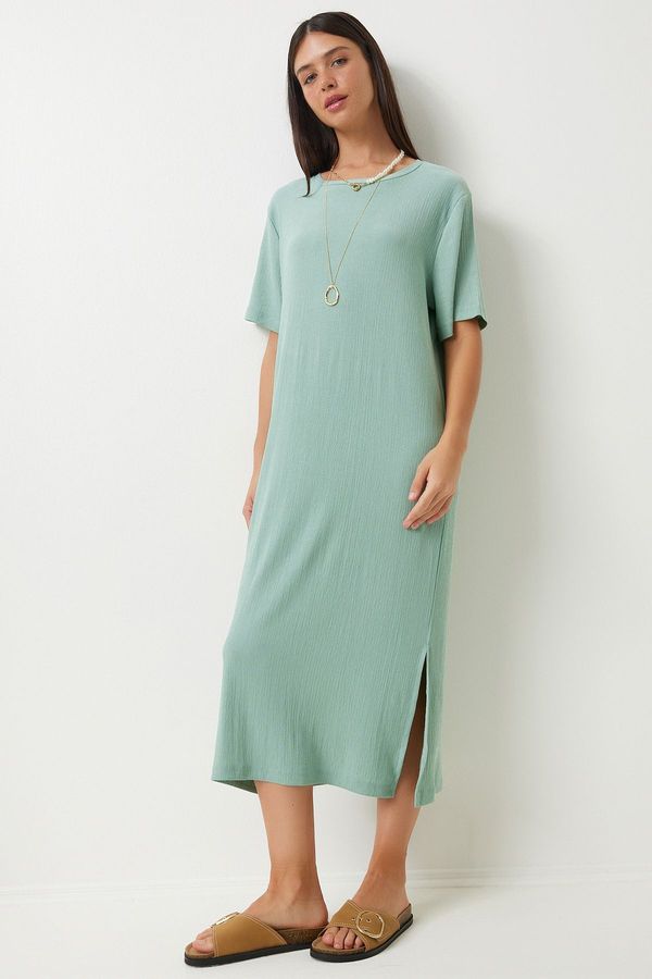 Happiness İstanbul Happiness İstanbul Women's Green Loose Long Daily Summer Knitted Dress
