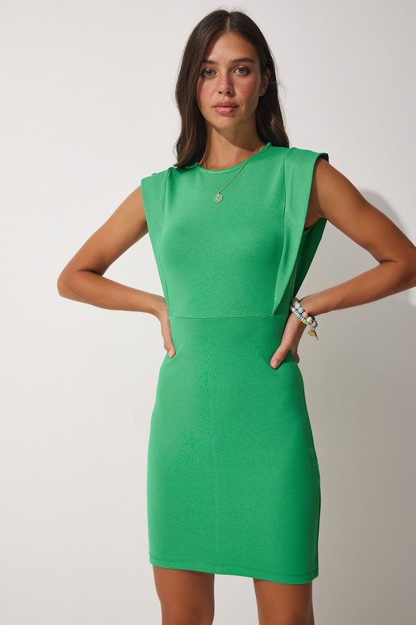 Happiness İstanbul Happiness İstanbul Women's Green Sleeve Detailed Wrap Mini Steel Knit Dress