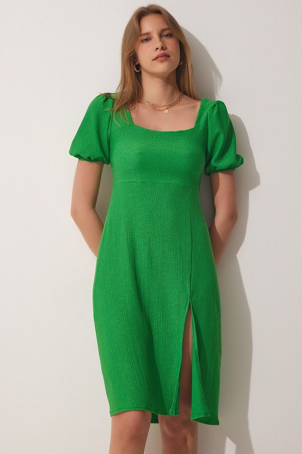 Happiness İstanbul Happiness İstanbul Women's Green Square Neck Summer Knitted Dress