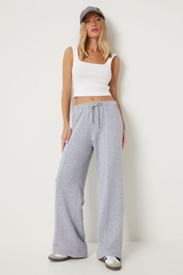 Happiness İstanbul Happiness İstanbul Women's Grey Wide Leg Knitted Sweatpants