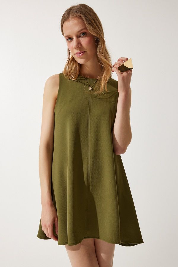 Happiness İstanbul Happiness İstanbul Women's Khaki Crew Neck Summer Woven Bell Dress