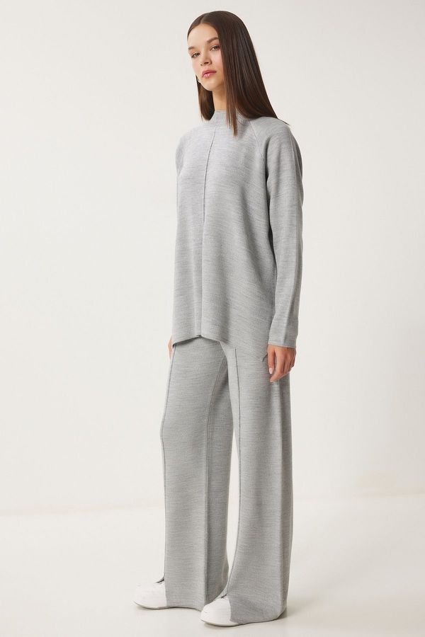 Happiness İstanbul Happiness İstanbul Women's Light Gray Stylish Knitwear Sweater Trousers Set