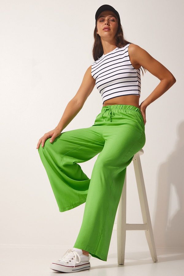 Happiness İstanbul Happiness İstanbul Women's Light Green Cotton Viscose Palazzo Trousers