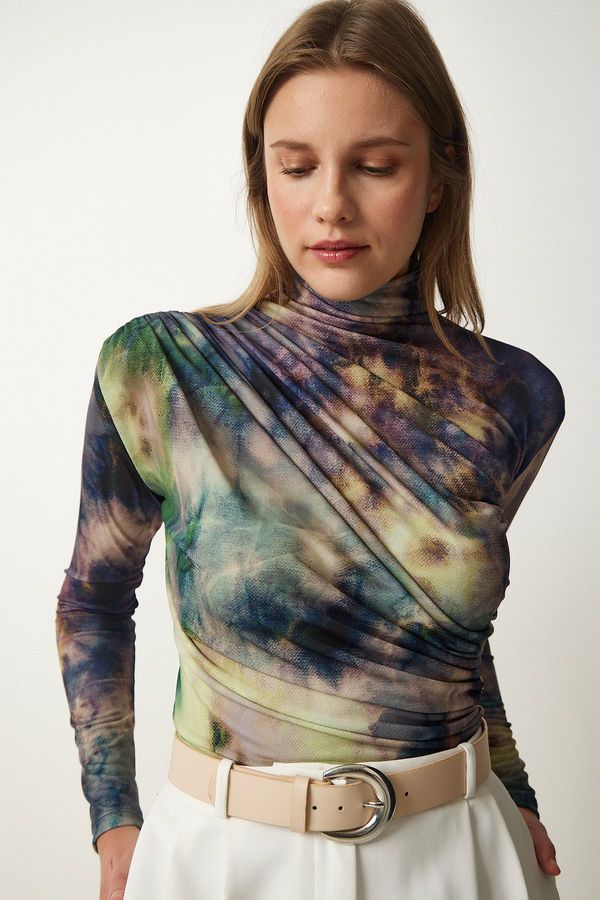 Happiness İstanbul Happiness İstanbul Women's Light Green Draped High Collar Sandy Blouse