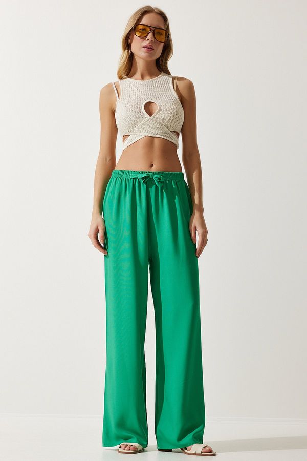 Happiness İstanbul Happiness İstanbul Women's Light Green Flowy Knitted Palazzo Trousers