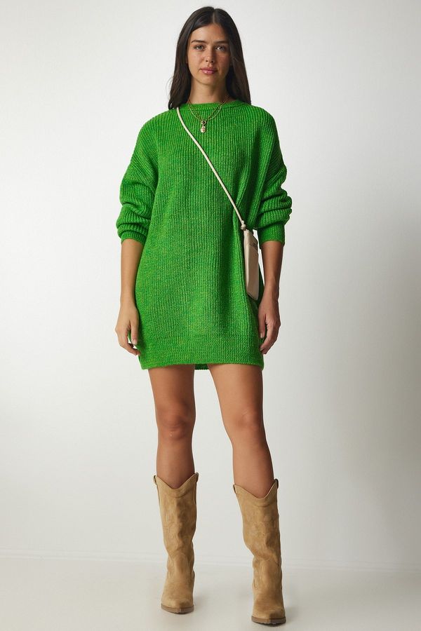 Happiness İstanbul Happiness İstanbul Women's Light Green Oversize Long Basic Knitwear Sweater