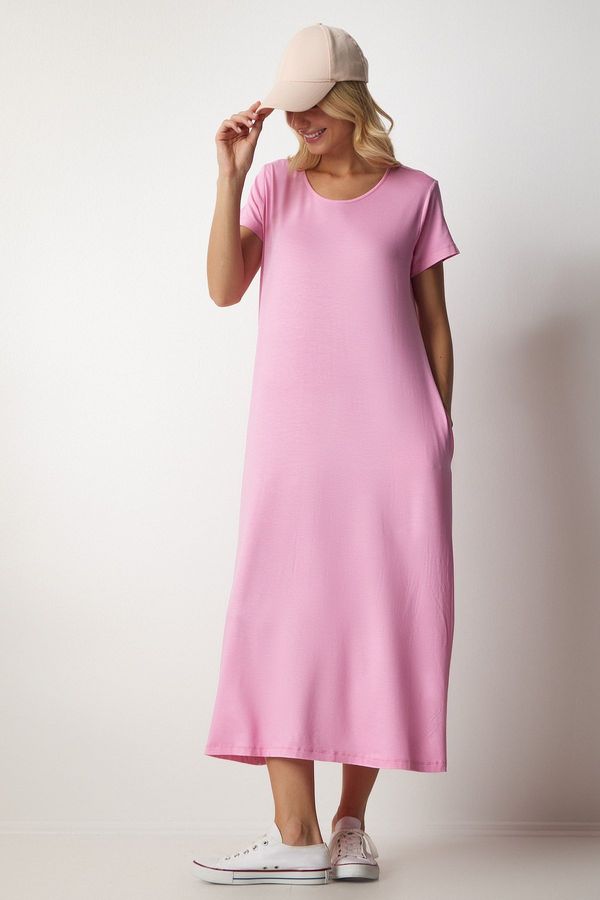 Happiness İstanbul Happiness İstanbul Women's Light Pink Daily Pocket Knitted Combed Combed Dress