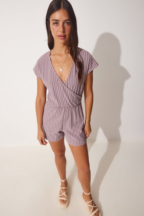 Happiness İstanbul Happiness İstanbul Women's Lilac Wrapover Collar Knitted Jumpsuit
