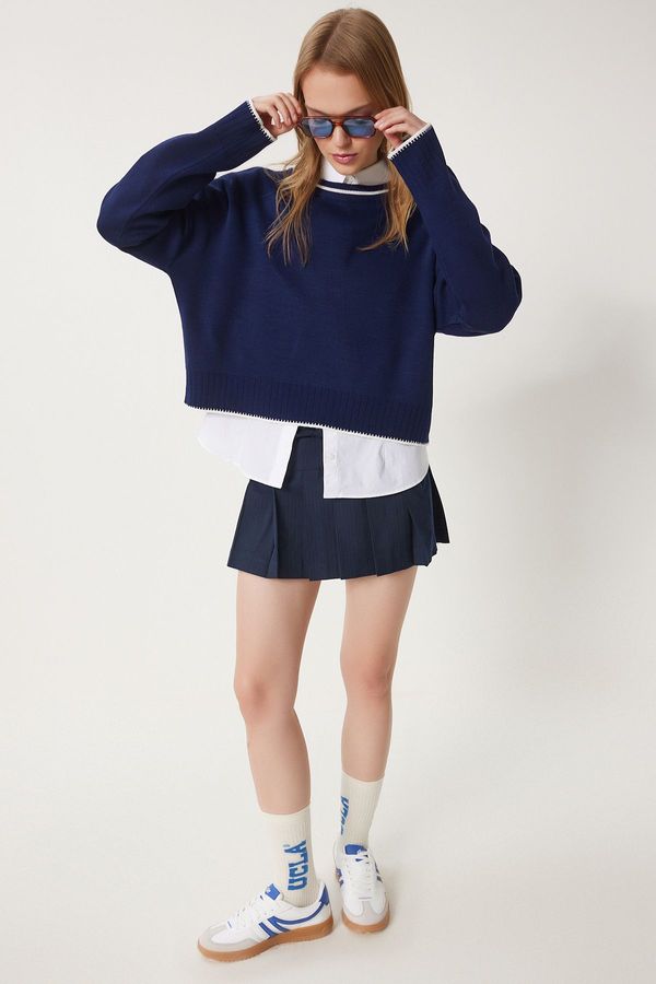 Happiness İstanbul Happiness İstanbul Women's Navy Blue Basic Knitwear Sweater