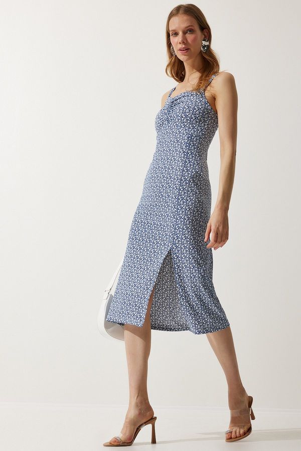 Happiness İstanbul Happiness İstanbul Women's Navy Blue Double Strap Patterned Knitted Dress