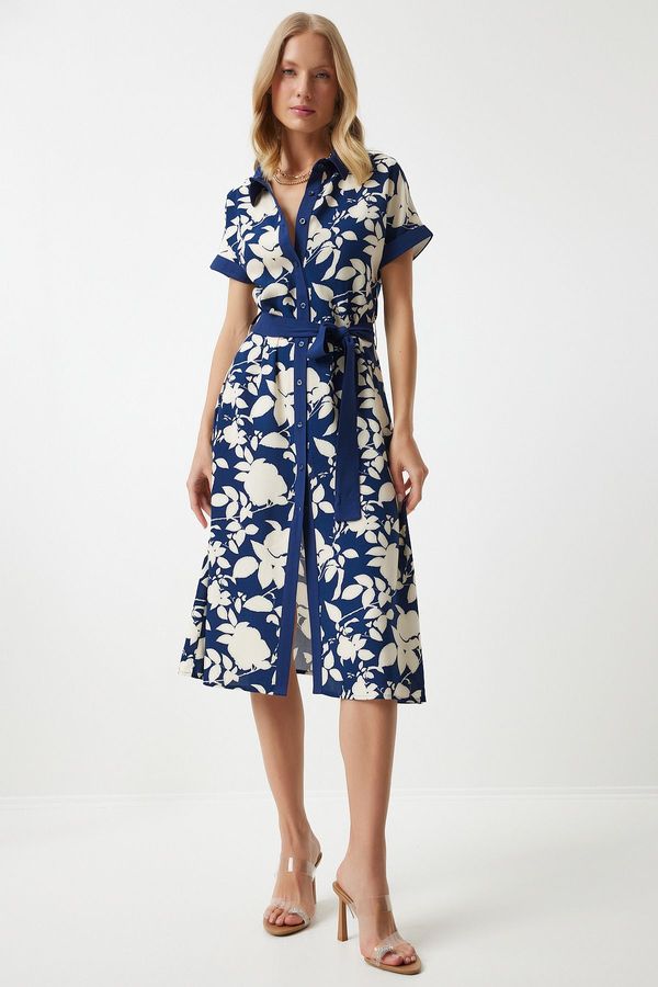 Happiness İstanbul Happiness İstanbul Women's Navy Blue Floral Summer Slim Viscose Dress