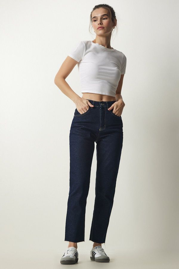Happiness İstanbul Happiness İstanbul Women's Navy Blue High Waist Denim Trousers