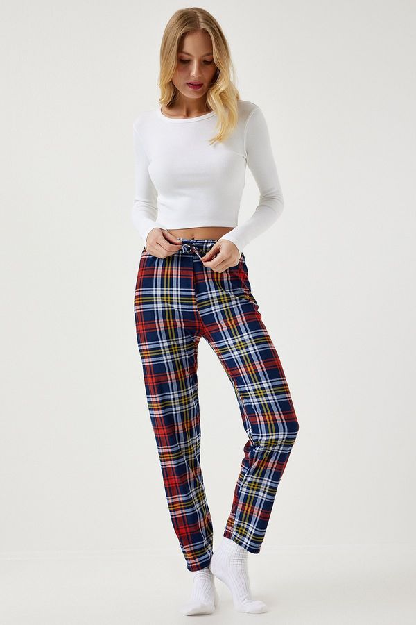 Happiness İstanbul Happiness İstanbul Women's Navy Blue Patterned Soft Textured Knitted Pajamas Bottoms