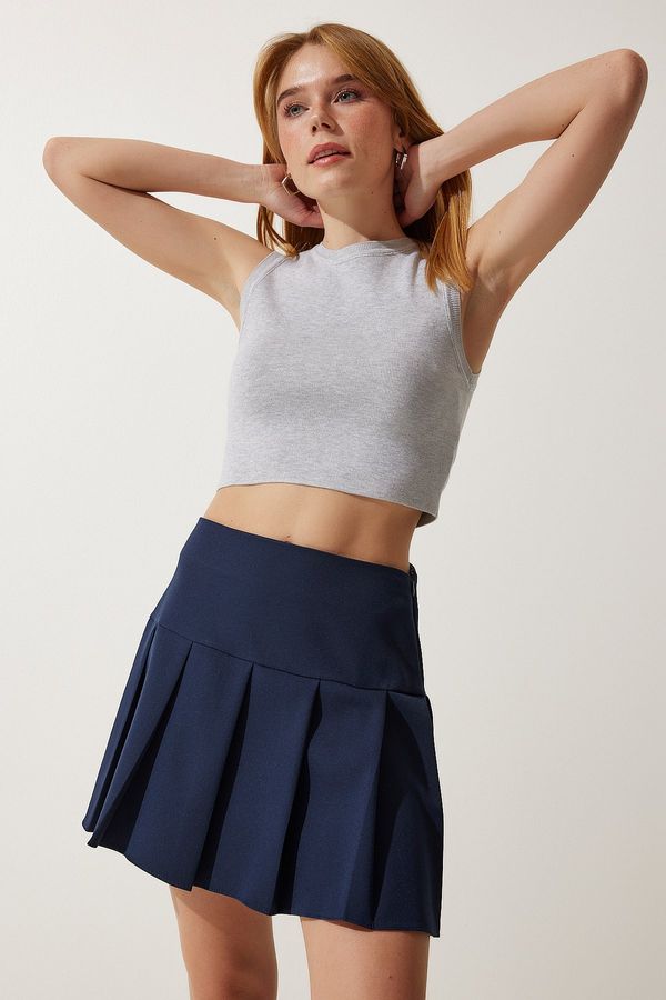 Happiness İstanbul Happiness İstanbul Women's Navy Blue Pleated Mini Woven Skirt