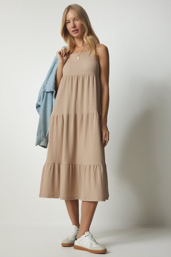 Happiness İstanbul Happiness İstanbul Women's Open Biscuit Strap Flounced Summer Knitted Dress