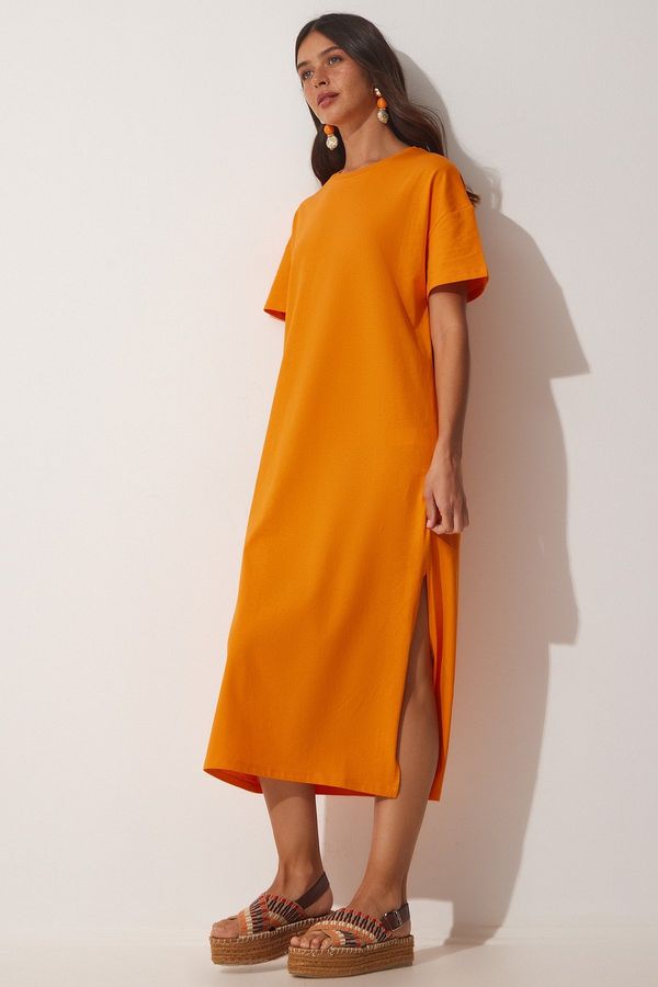 Happiness İstanbul Happiness İstanbul Women's Orange Cotton Summer Daily Combed Combed Dress