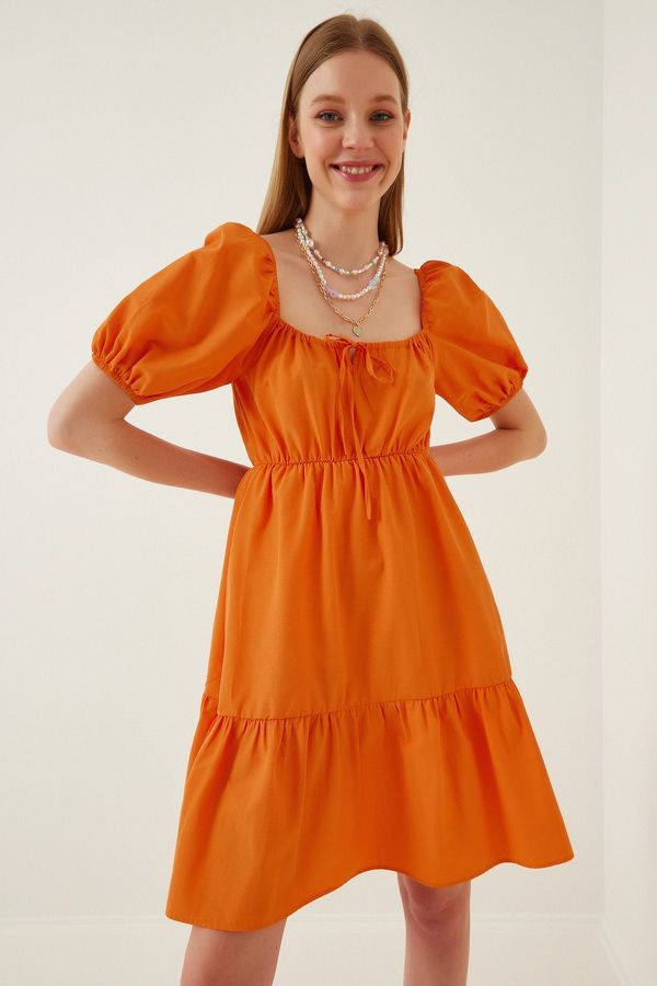 Happiness İstanbul Happiness İstanbul Women's Orange Gathered Collar Flared Poplin Dress