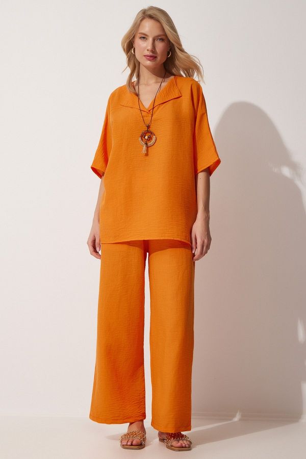 Happiness İstanbul Happiness İstanbul Women's Orange Necklace With Ayrobin Tunic Pants Suit