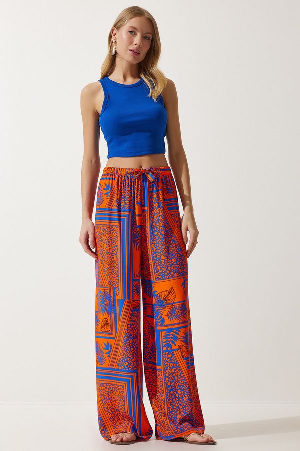 Happiness İstanbul Happiness İstanbul Women's Orange Patterned Flowing Viscose Palazzo Trousers
