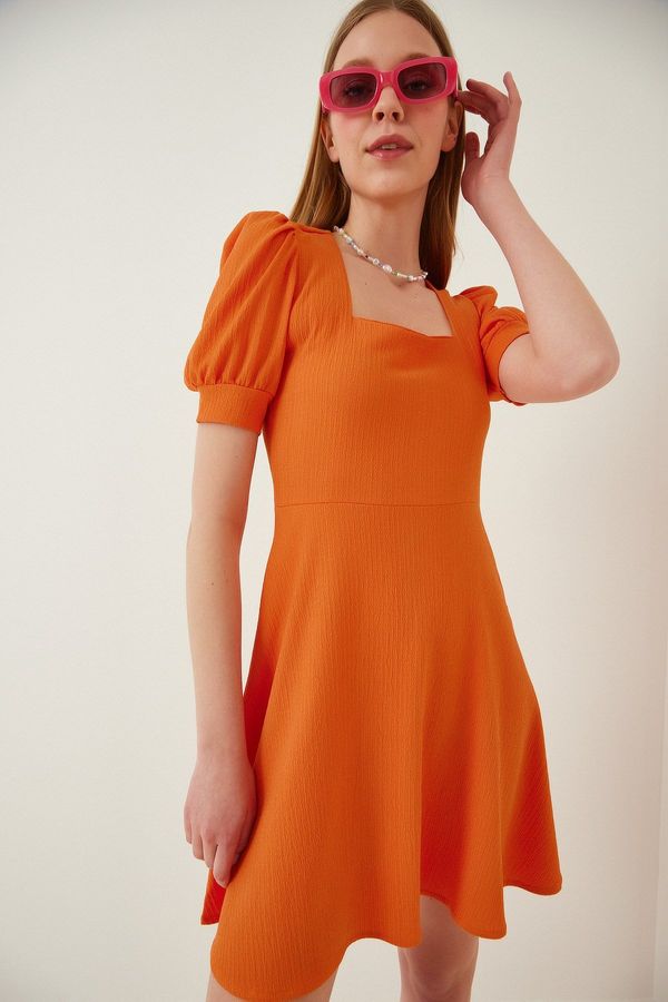 Happiness İstanbul Happiness İstanbul Women's Orange Square Collar Flared Dress