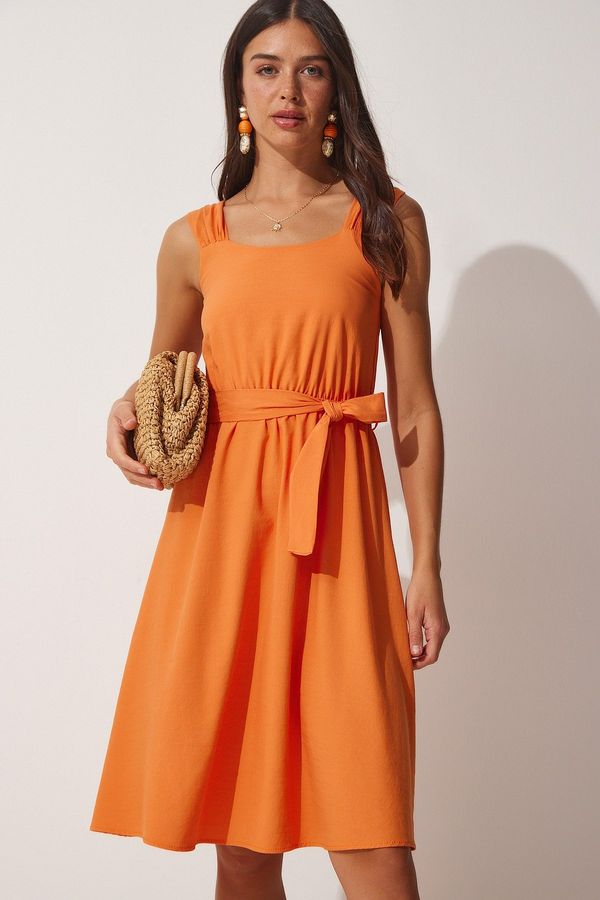 Happiness İstanbul Happiness İstanbul Women's Orange Strap Belted Summer Ayrobin Dress