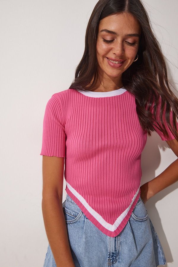 Happiness İstanbul Happiness İstanbul Women's Pink Asymmetric Cut Crop Knitwear Blouse