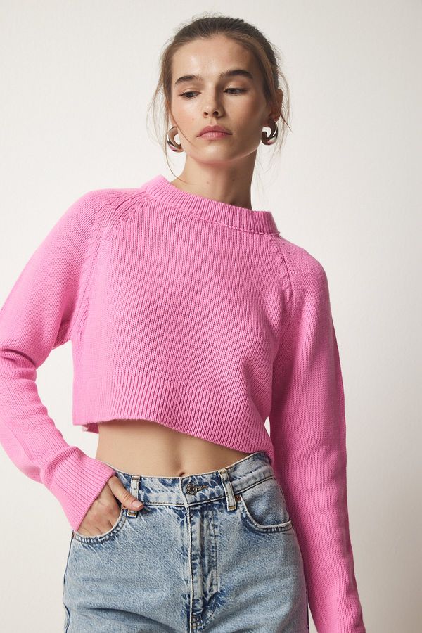 Happiness İstanbul Happiness İstanbul Women's Pink Crew Neck Crop Knitwear Sweater