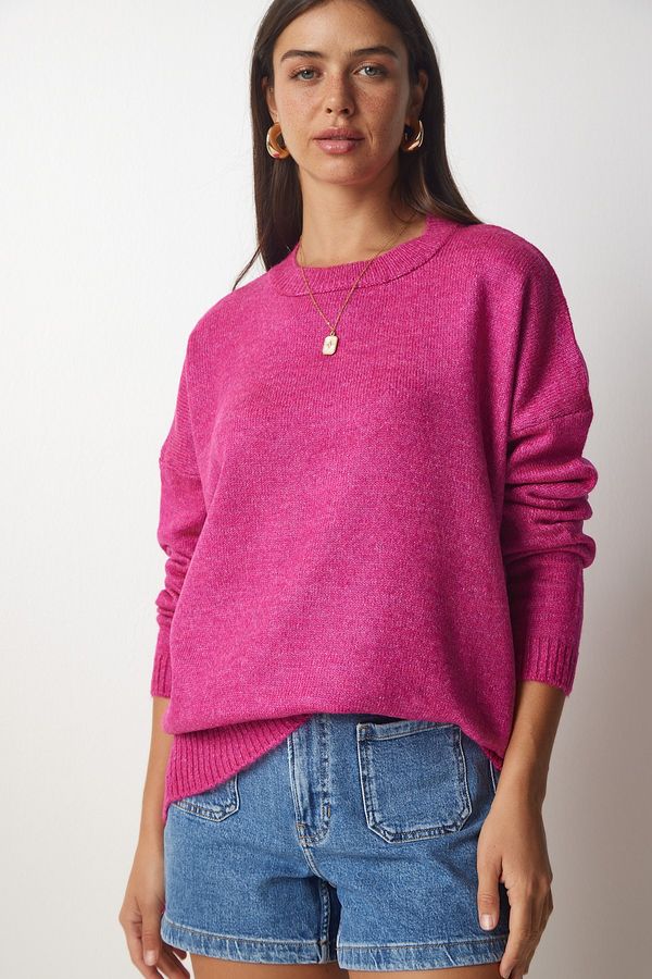 Happiness İstanbul Happiness İstanbul Women's Pink Crew Neck Oversize Knitwear Sweater