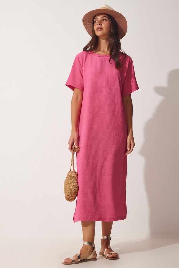Happiness İstanbul Happiness İstanbul Women's Pink Loose Long Daily Casual Knitted Dress