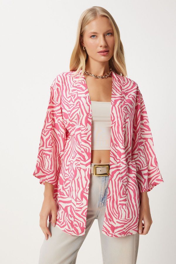 Happiness İstanbul Happiness İstanbul Women's Pink Patterned Viscose Kimono