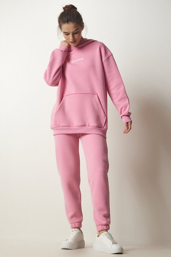Happiness İstanbul Happiness İstanbul Women's Pink Raised Knitted Tracksuit Set