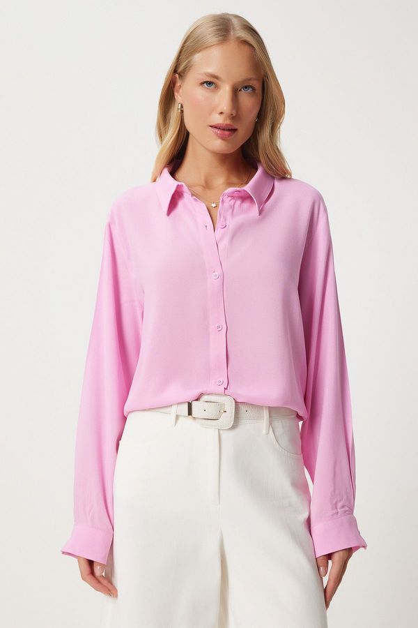 Happiness İstanbul Happiness İstanbul Women's Pink Relaxed Fit Viscose Shirt