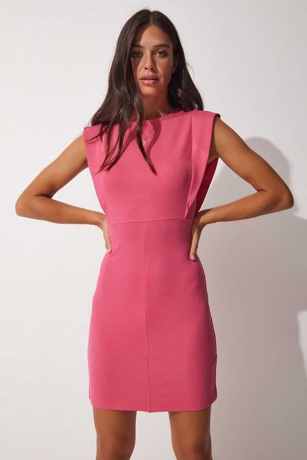 Happiness İstanbul Happiness İstanbul Women's Pink Sleeve Detailed Wrap Mini Steel Knit Dress