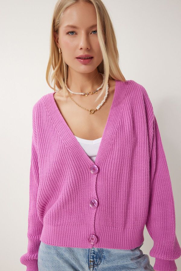 Happiness İstanbul Happiness İstanbul Women's Pink V-Neck Buttoned Knitwear Cardigan
