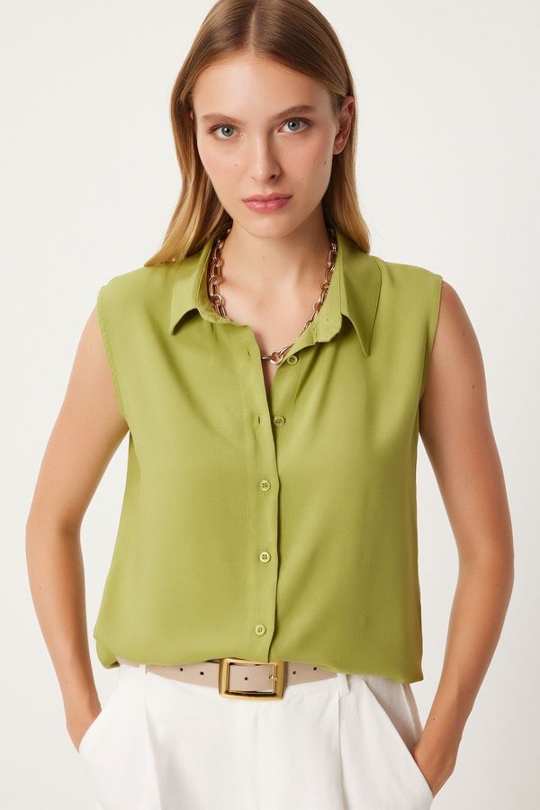 Happiness İstanbul Happiness İstanbul Women's Pistachio Green Sleeveless Viscose Shirt