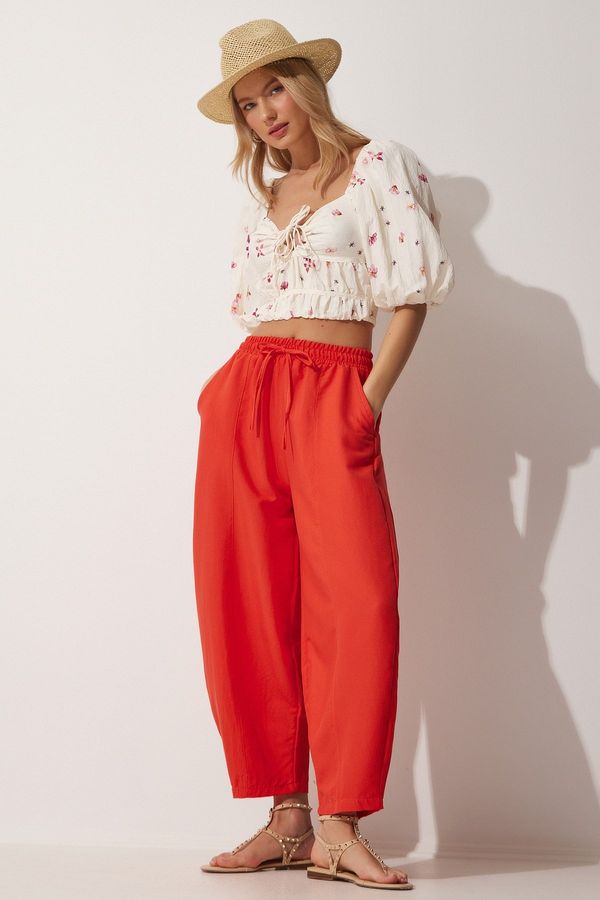 Happiness İstanbul Happiness İstanbul Women's Pomegranate Flower Linen Shalwar Trousers